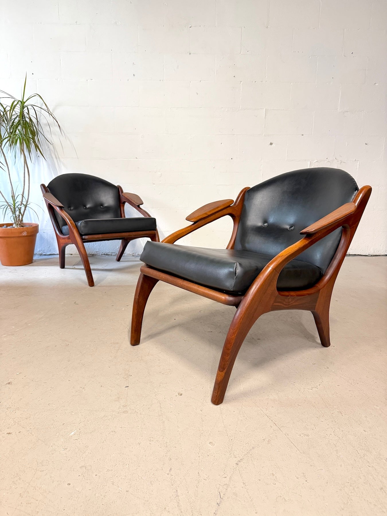 Mid Century Adrian Pearsall 2249-C Walnut Lounge Chairs - Pair