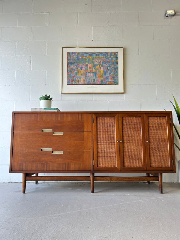 Mid century walnut and cane credenza by American of Martinsville