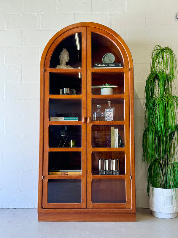 Danish modern teak arched door cabinet