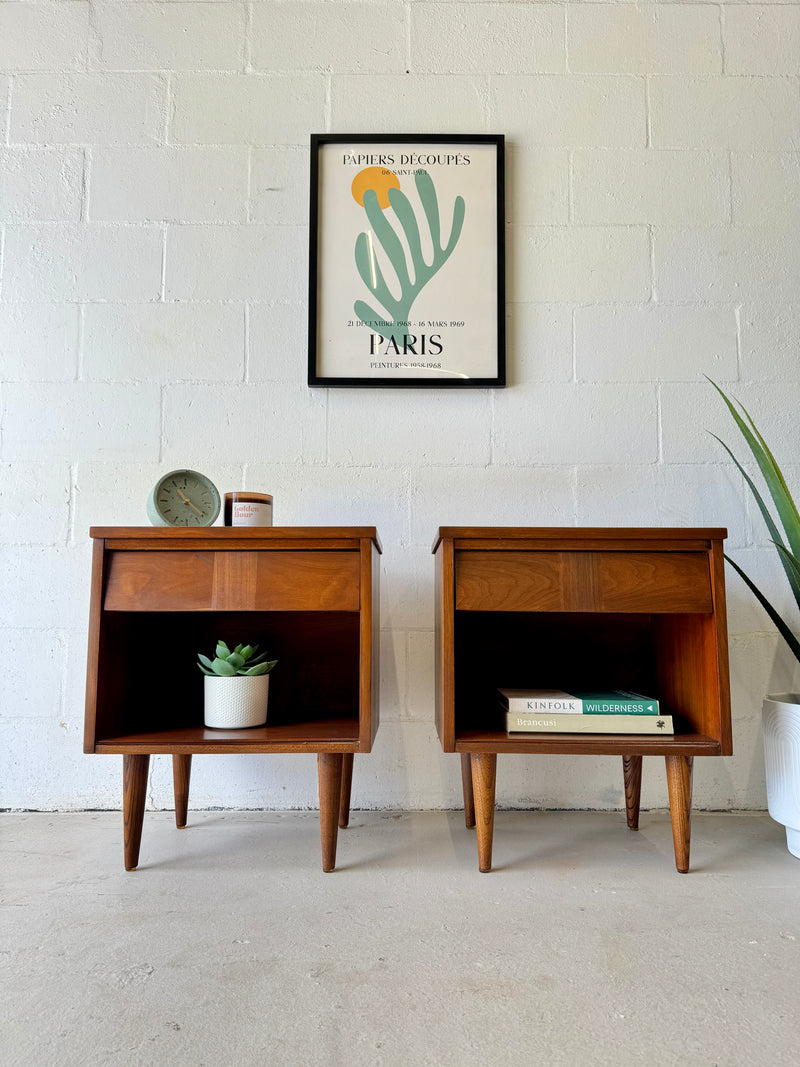 Mid-century walnut nightstands (a pair)