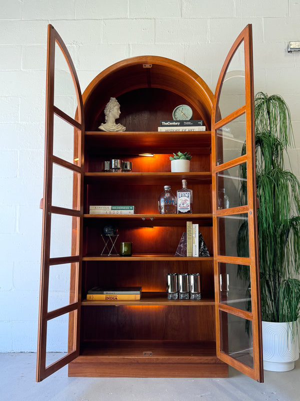 Danish modern teak arched door cabinet