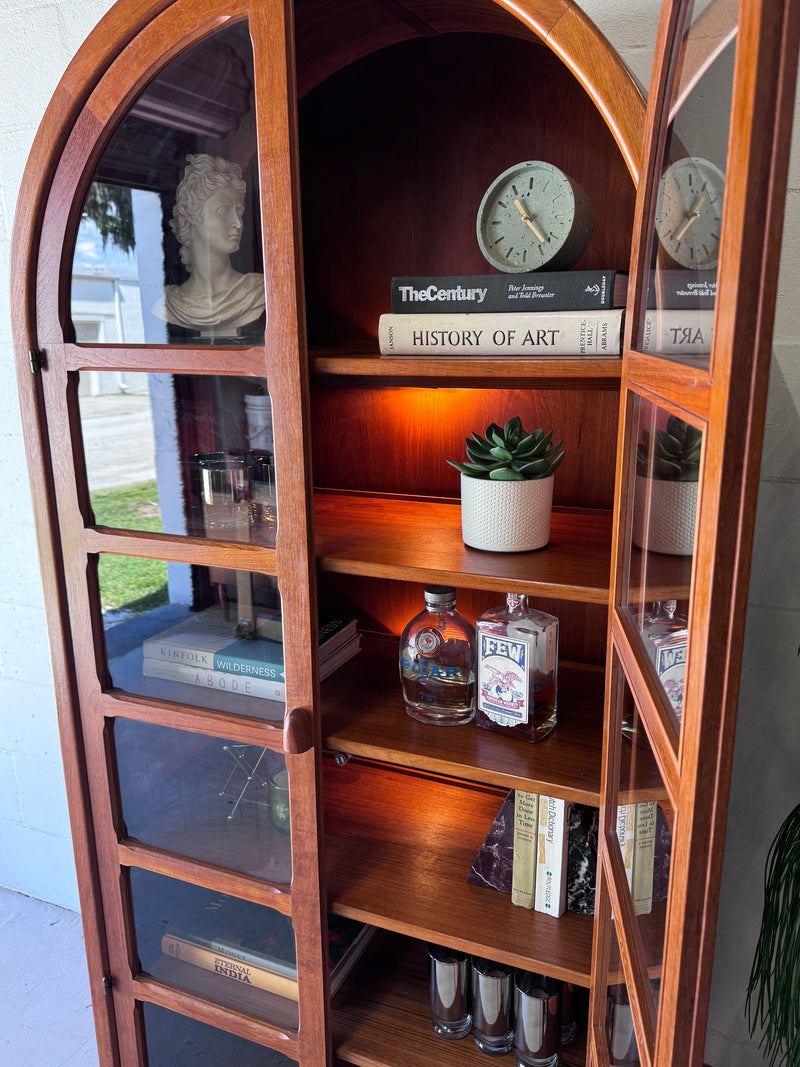 Danish modern teak arched door cabinet