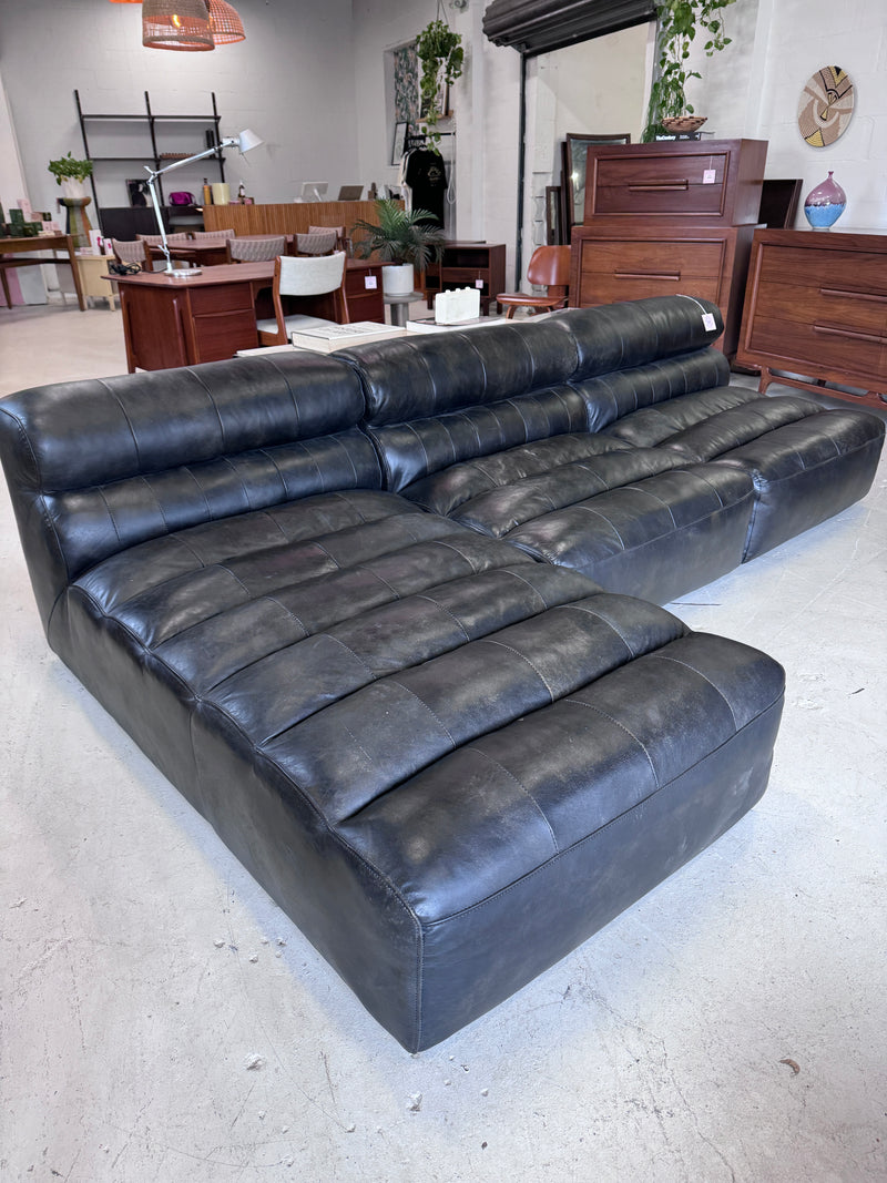 Modern black leather sectional