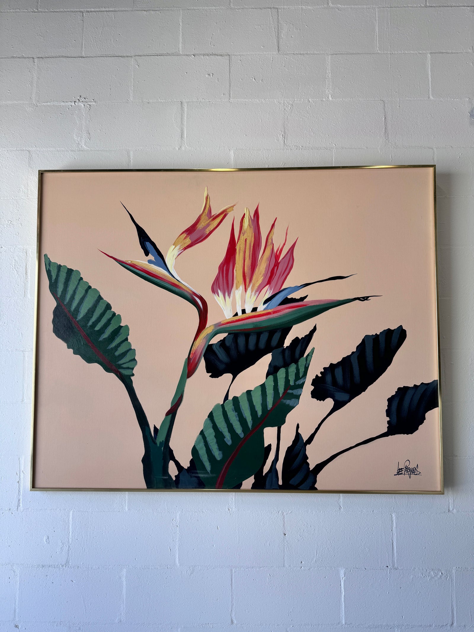 Vintage 'Birds of Paradise' oil painting by Lee Reynolds