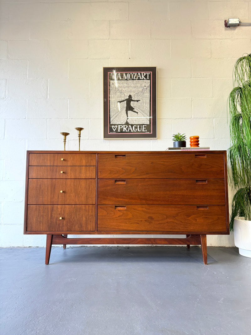 mid century modern credenza dresser Mid-Century Modern Credenza with Brass Accent Pulls, c.1960s