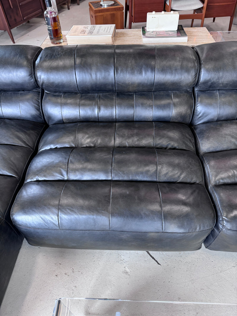 Modern black leather sectional