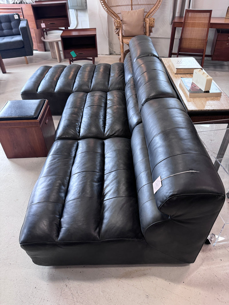 Modern black leather sectional