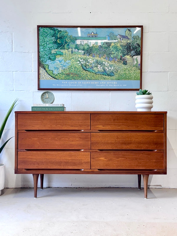 Mid Century Walnut Six Drawer Dresser