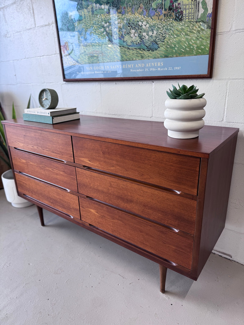 Mid Century Walnut Six Drawer Dresser