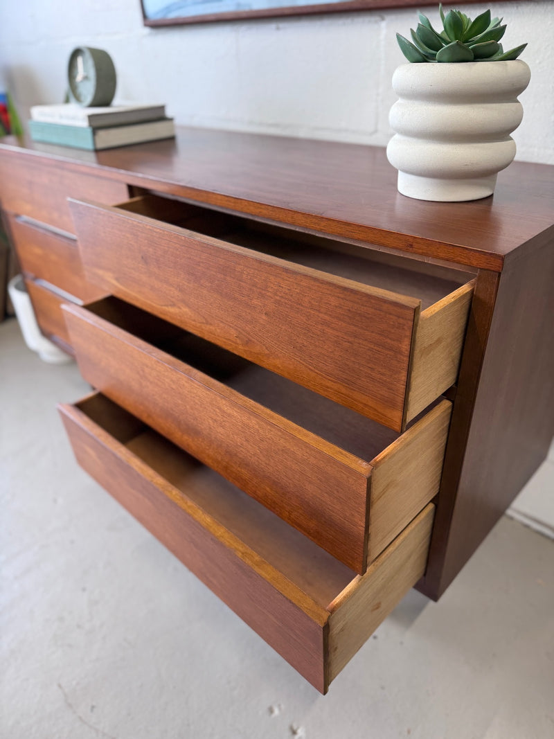 Mid Century Walnut Six Drawer Dresser