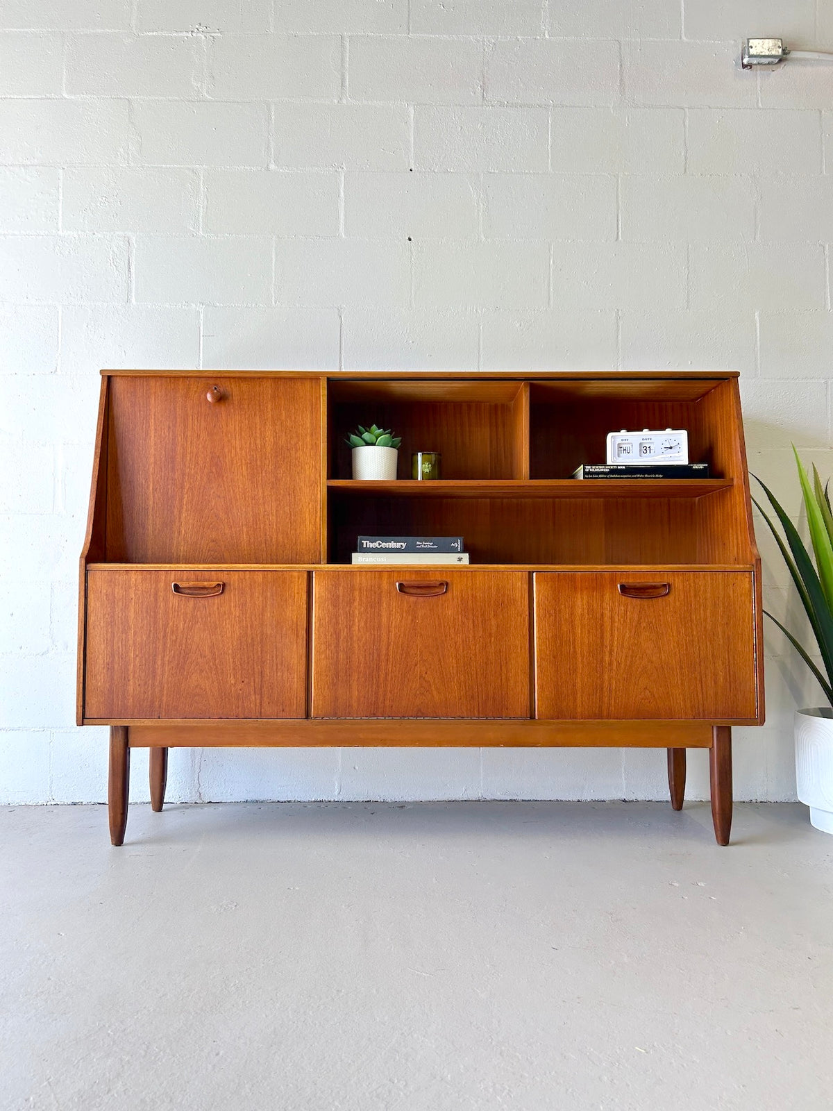 mid century modern dressoir Mid Century Teak Highboard Credenza/Bar Cabinet – Warehaus Orlando