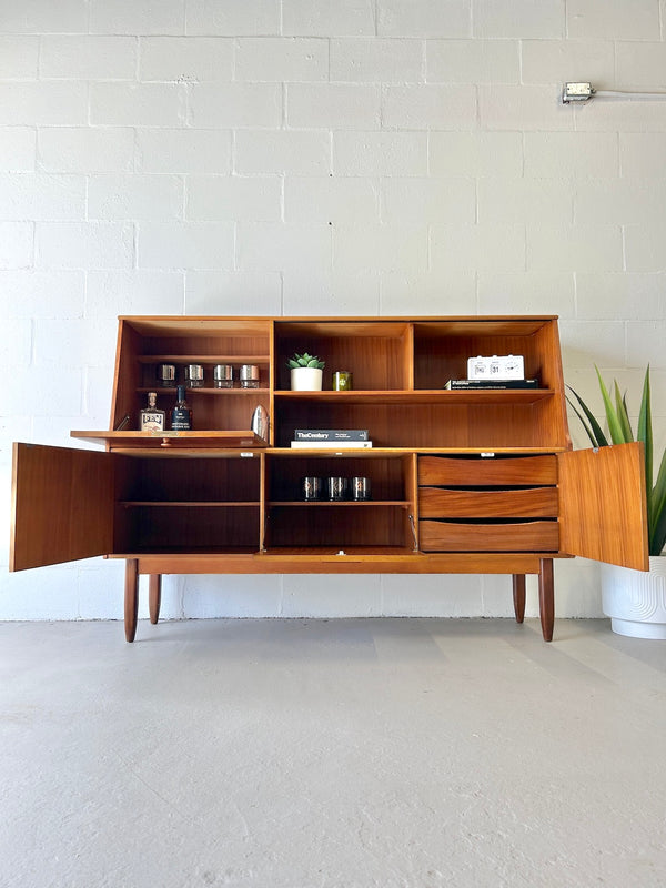 Mid Century Teak Highboard Credenza/Bar Cabinet