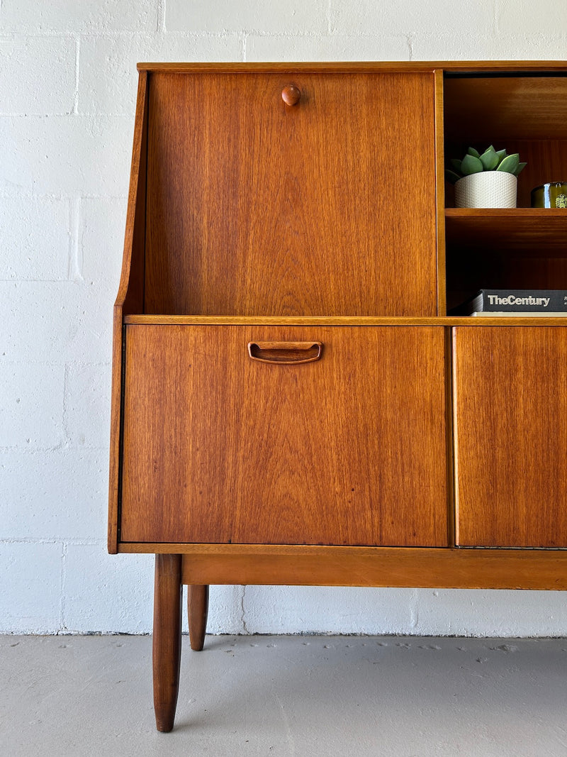 Mid Century Teak Highboard Credenza/Bar Cabinet