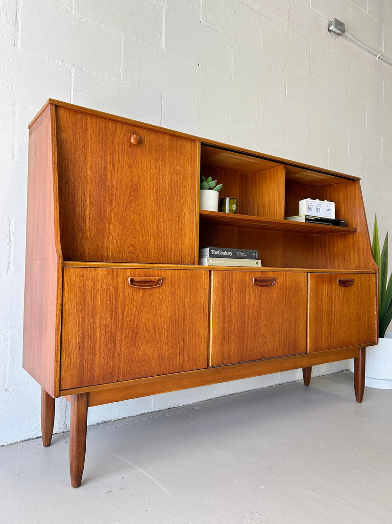 Mid Century Teak Highboard Credenza/Bar Cabinet