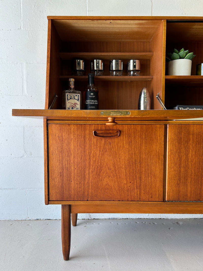 Mid Century Teak Highboard Credenza/Bar Cabinet