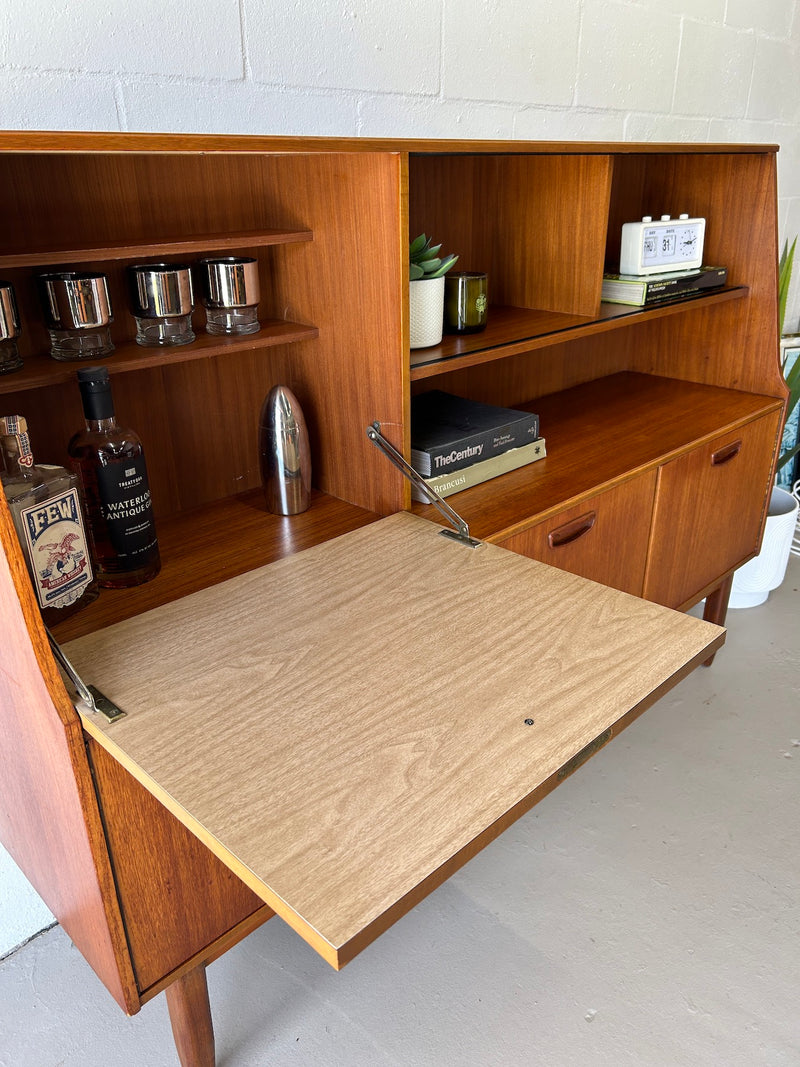 Mid Century Teak Highboard Credenza/Bar Cabinet