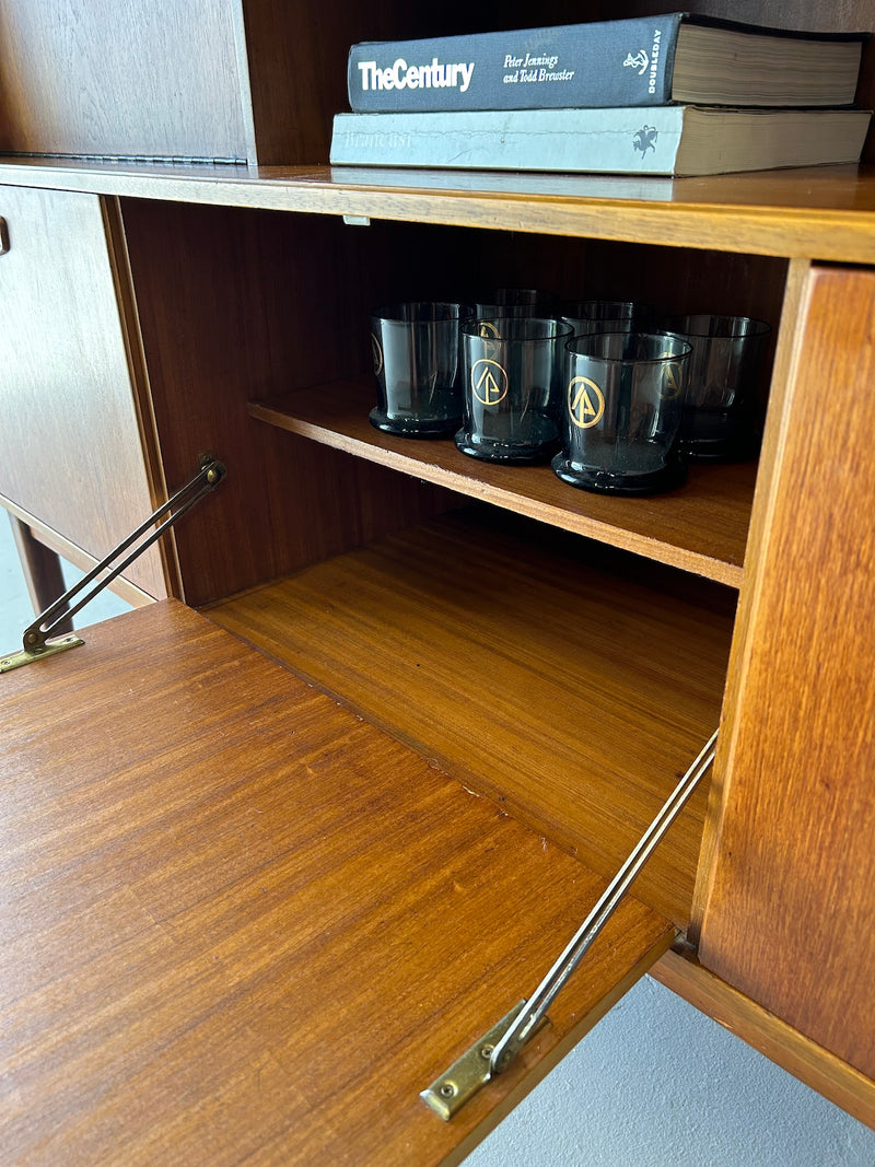 Mid Century Teak Highboard Credenza/Bar Cabinet