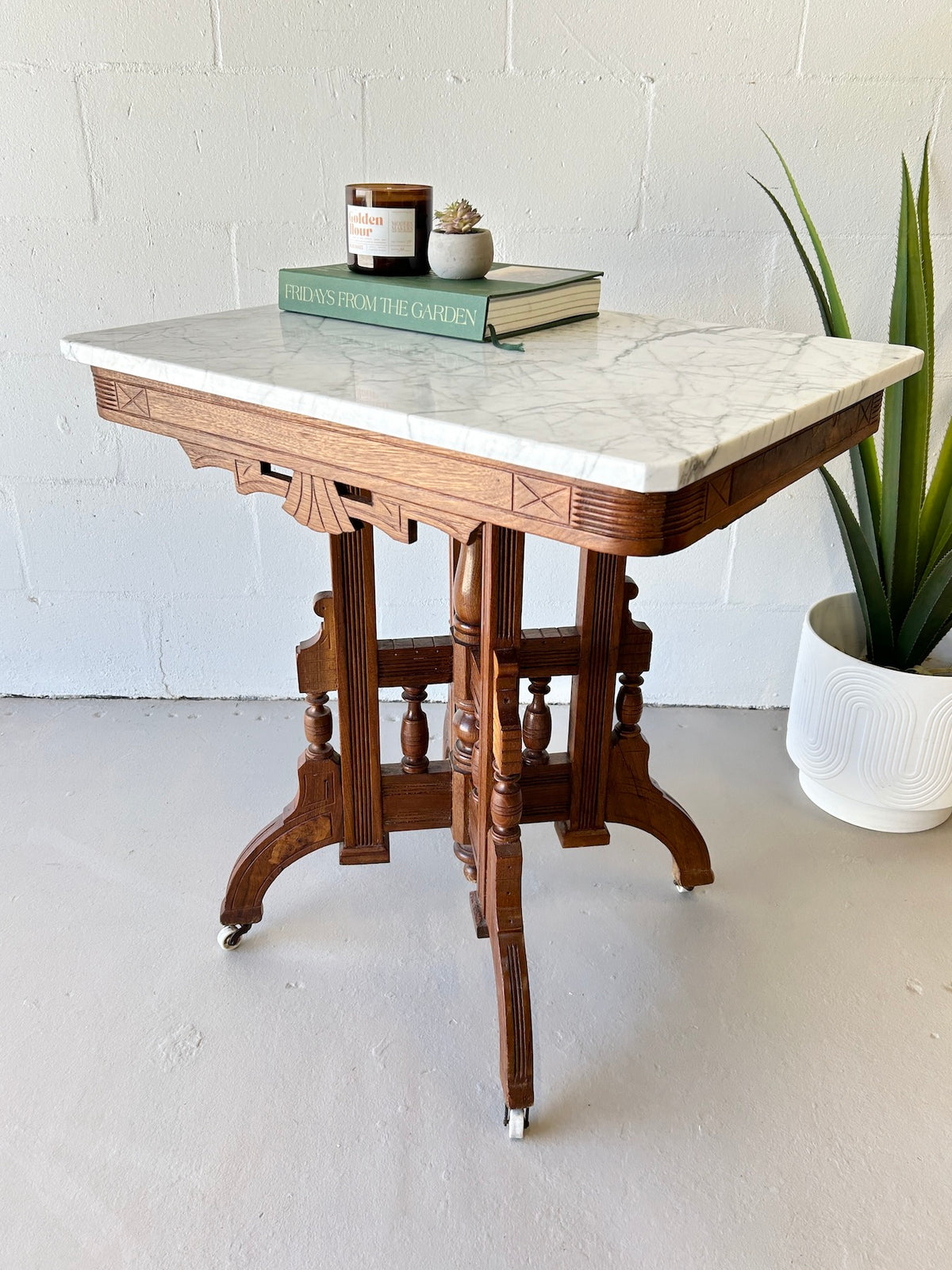 Antique Eastlake Walnut and Marble Top Table – Warehaus Orlando