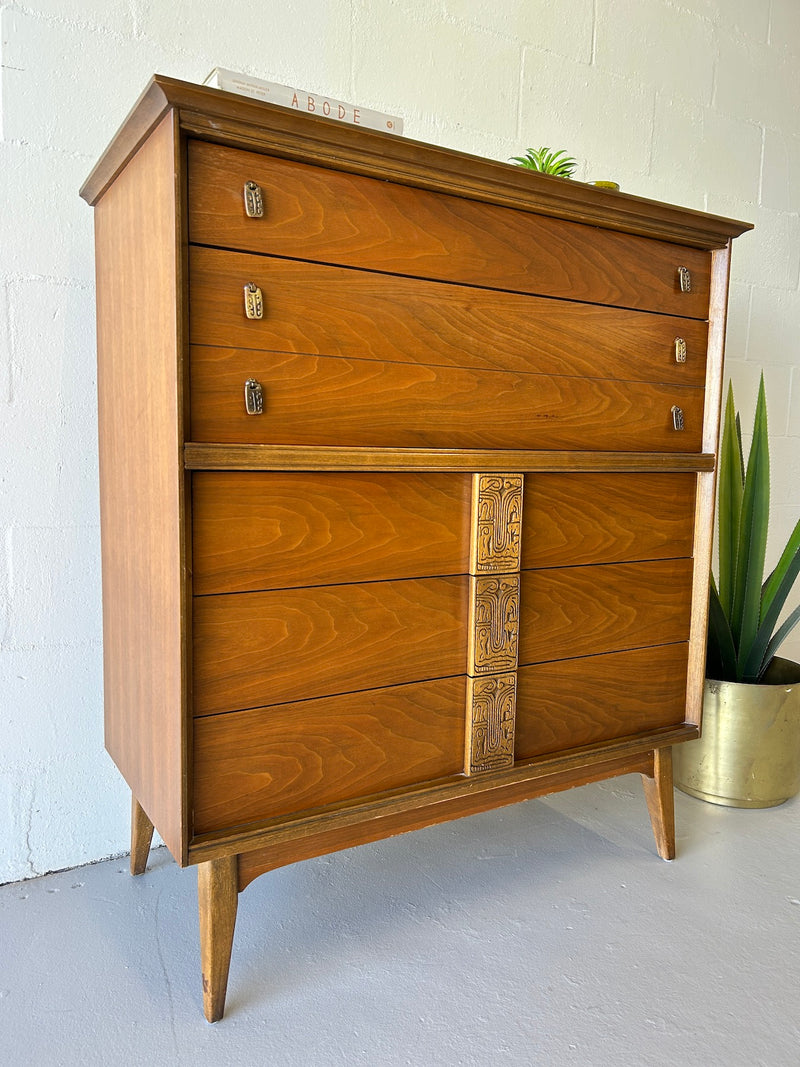 Mid Century Bassett 'Mayan' Highboy Dresser