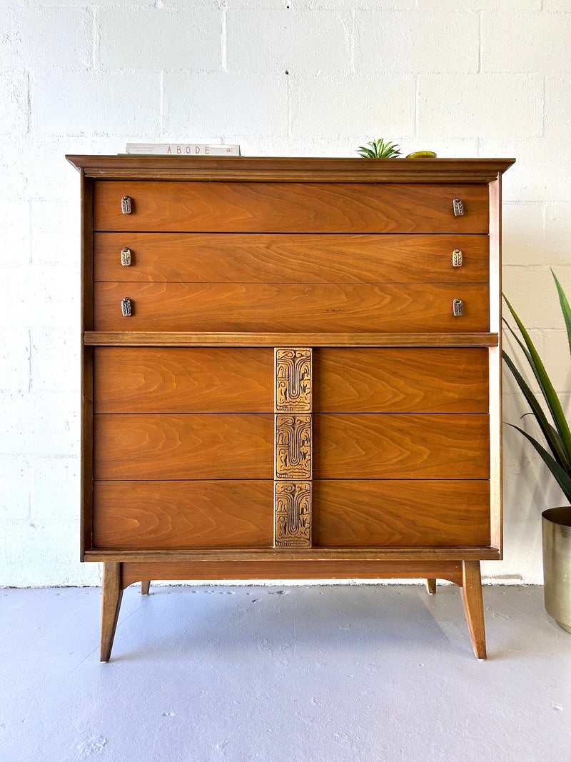 Mid Century Bassett 'Mayan' Highboy Dresser