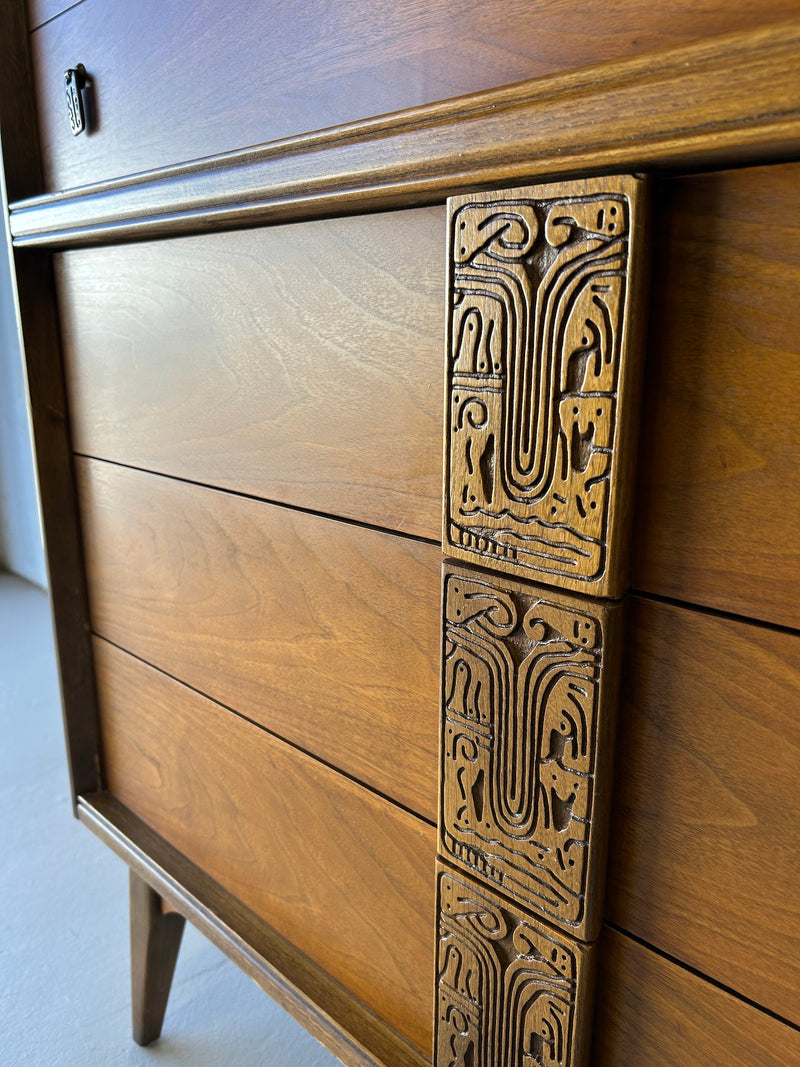 Mid Century Bassett 'Mayan' Highboy Dresser