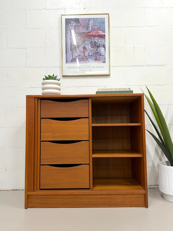 Danish Modern Teak Tambour Door Cabinet
