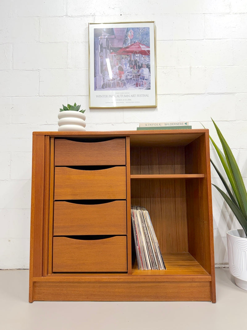Danish Modern Teak Tambour Door Cabinet