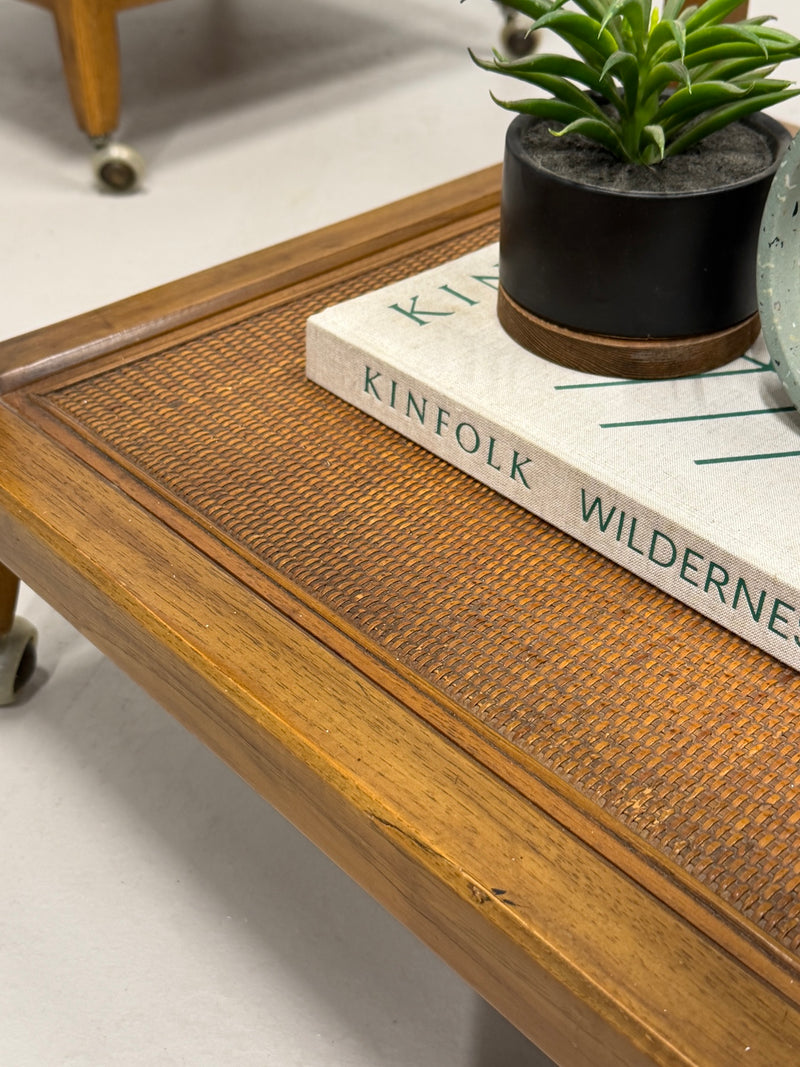 Vintage Glass Top Rolling Side Tables (A Pair)