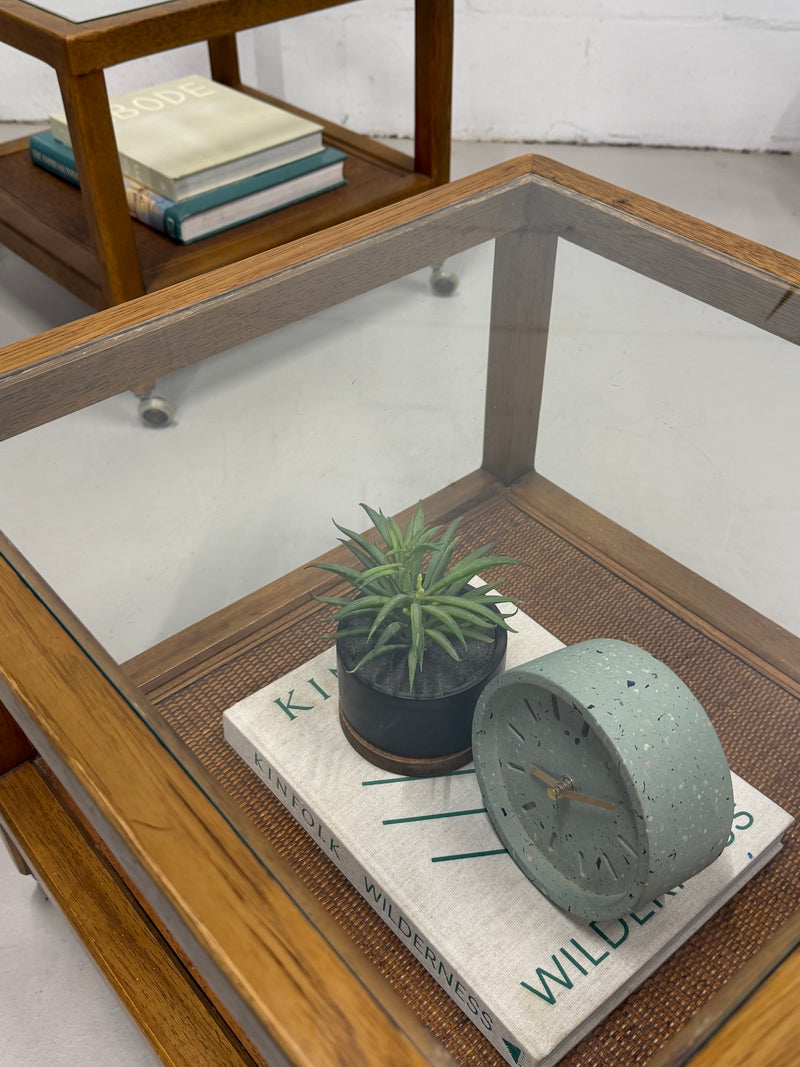 Vintage Glass Top Rolling Side Tables (A Pair)