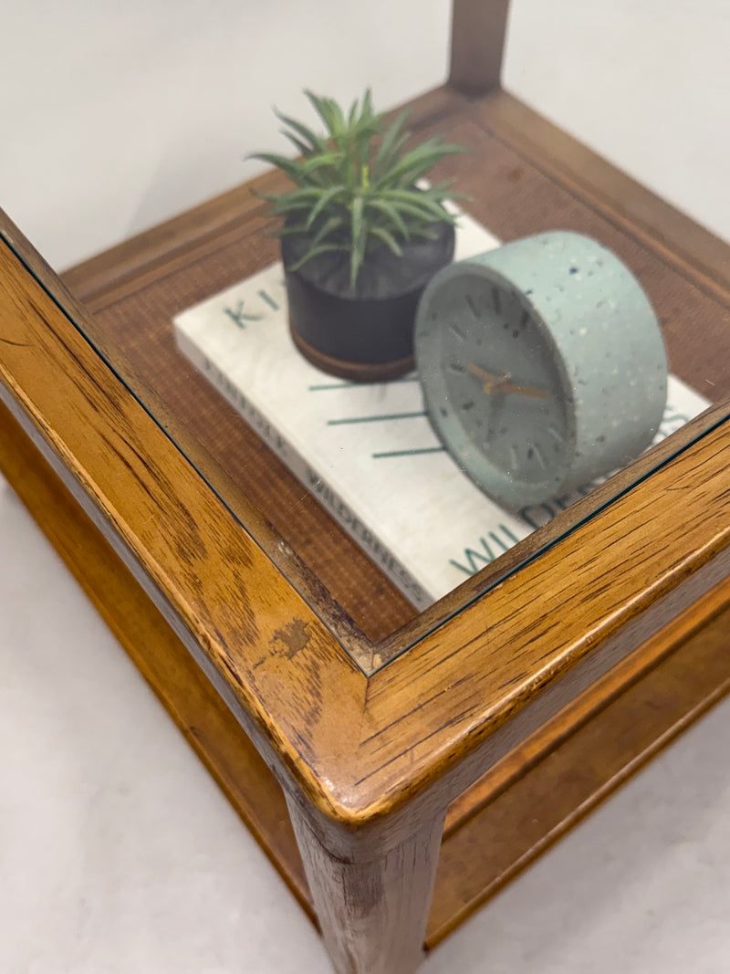 Vintage Glass Top Rolling Side Tables (A Pair)