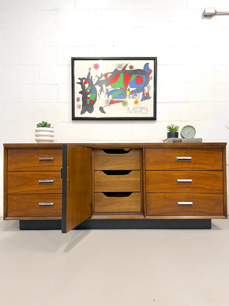 Mid Century Walnut Triple Dresser/Credenza by Bassett