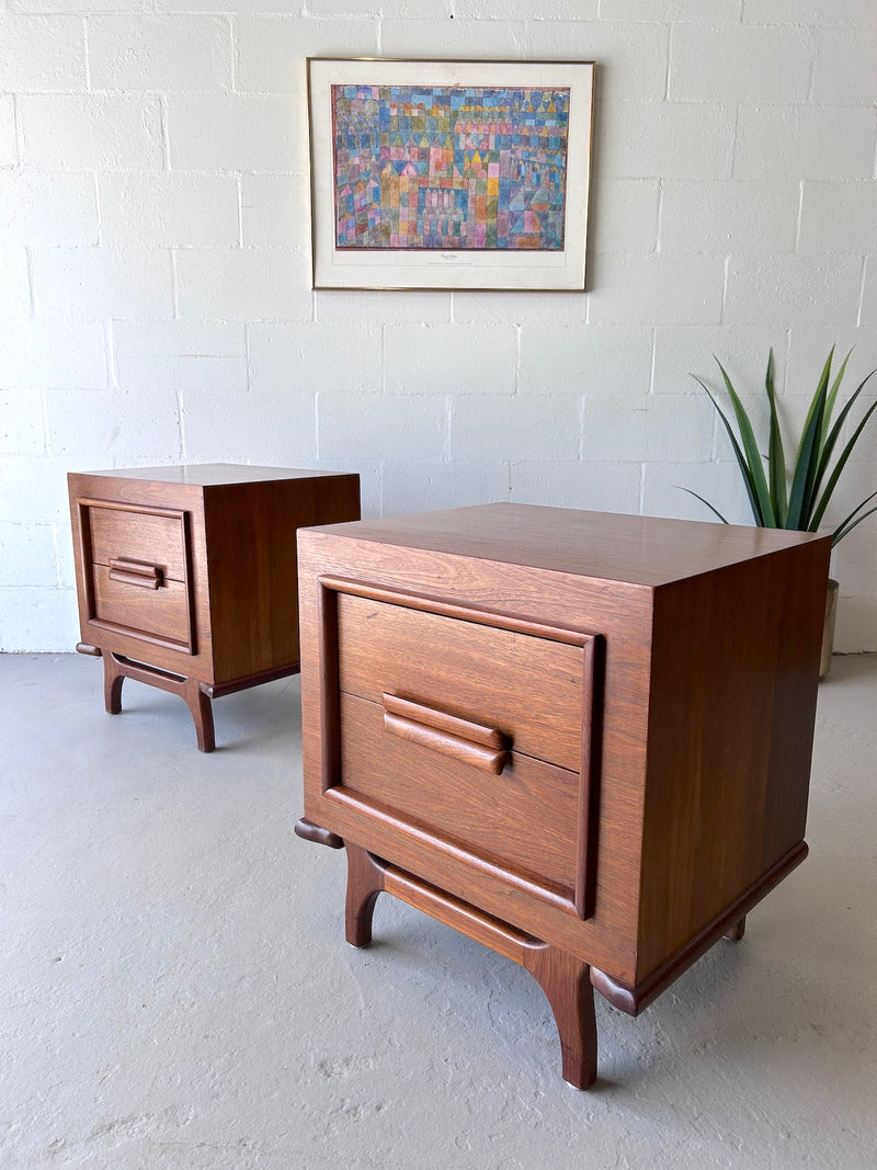 Mid Century Walnut Sculptural Nightstands