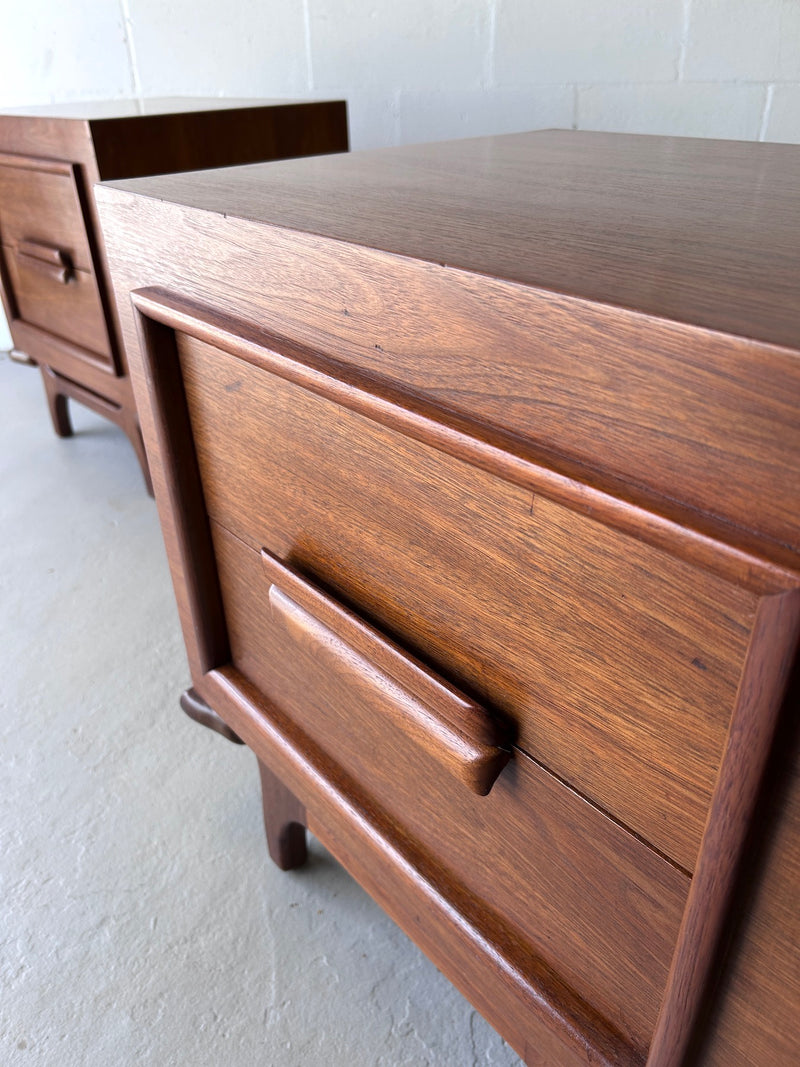 Mid Century Walnut Sculptural Nightstands