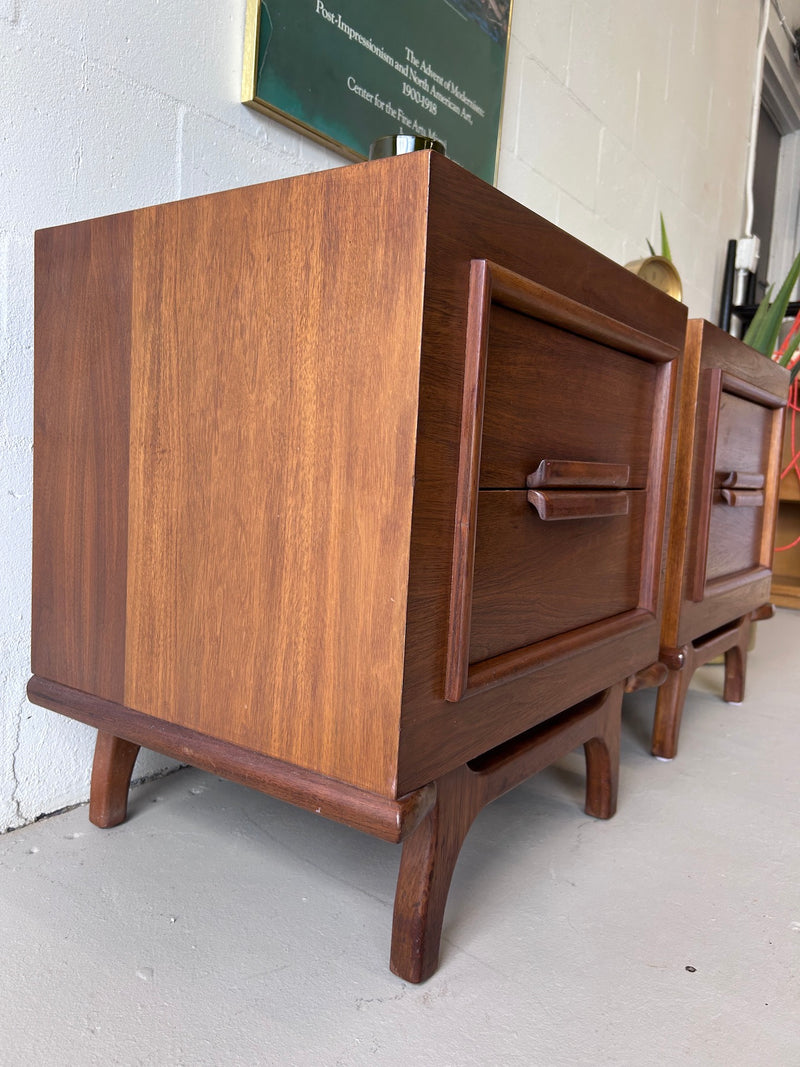 Mid Century Walnut Sculptural Nightstands