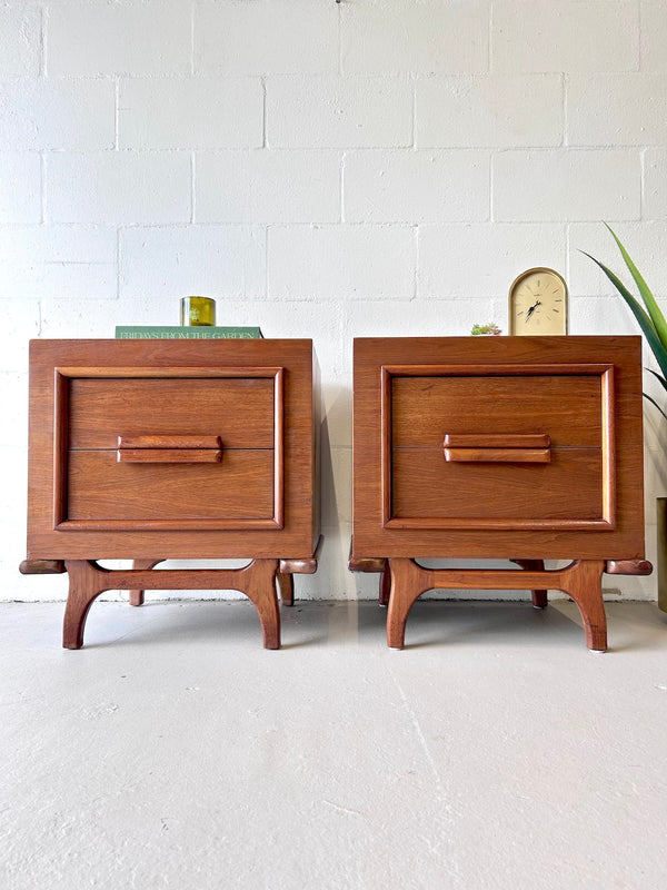 Mid Century Walnut Sculptural Nightstands