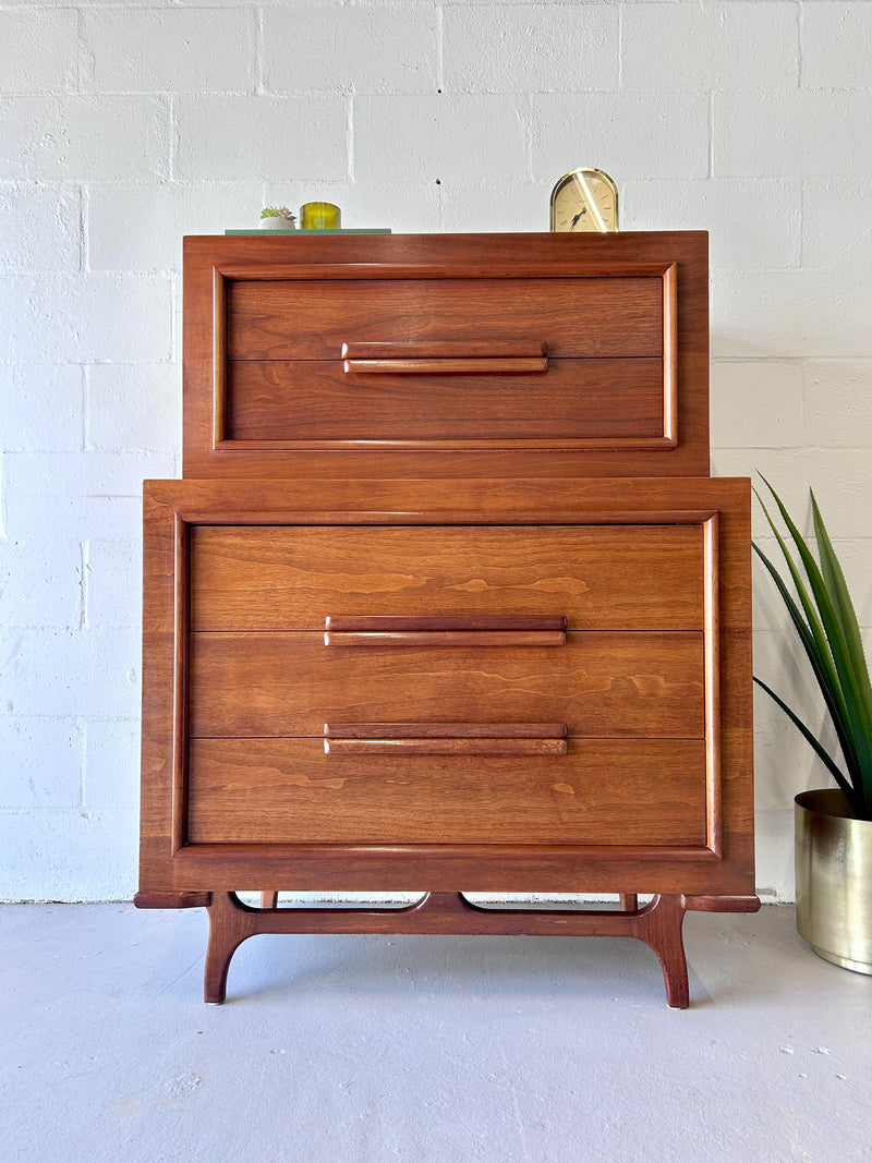 Mid Century Sculptural Walnut Highboy Chest