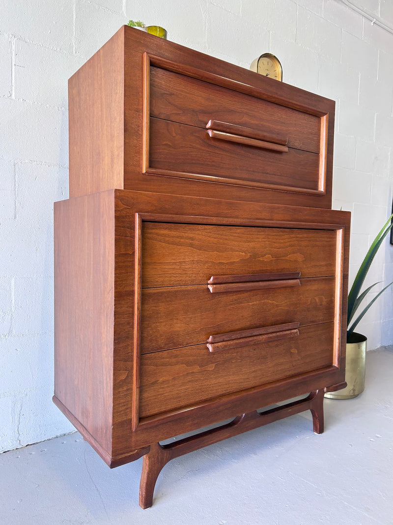 Mid Century Sculptural Walnut Highboy Chest