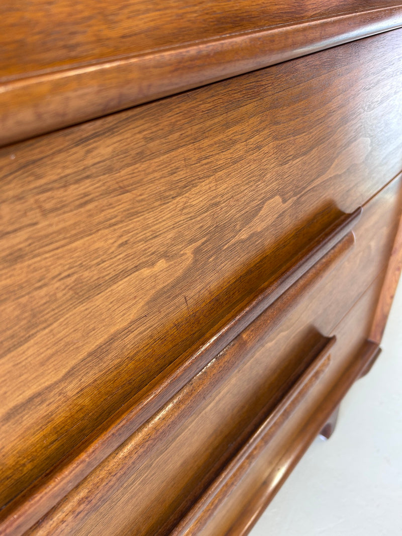 Mid Century Sculptural Walnut Highboy Chest