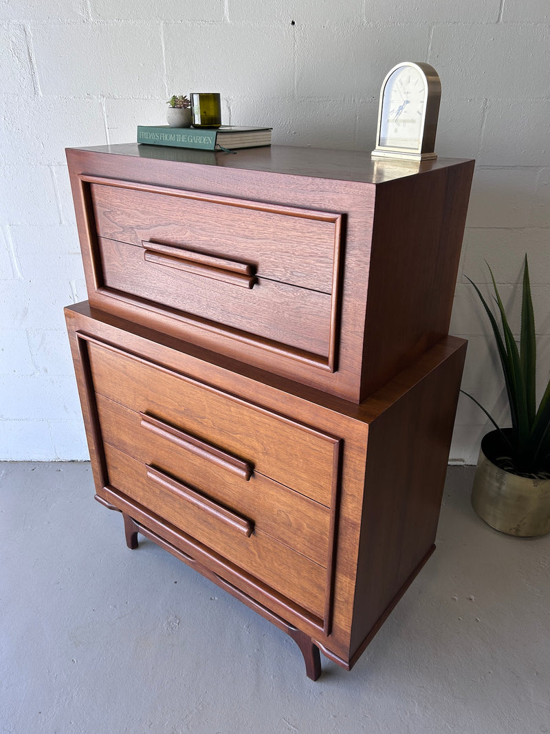 Mid Century Sculptural Walnut Highboy Chest