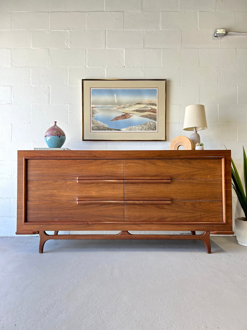 Mid Century Walnut Lowboy Dresser by Vanleigh