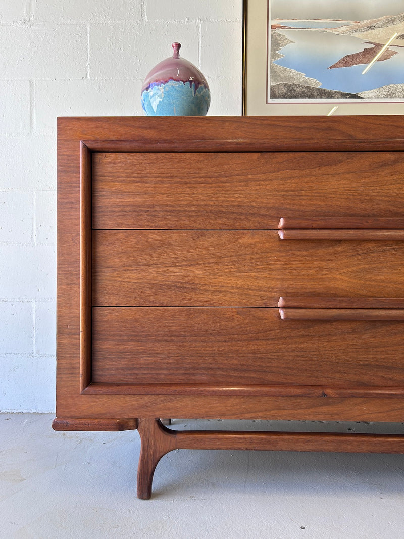 Mid Century Walnut Lowboy Dresser by Vanleigh