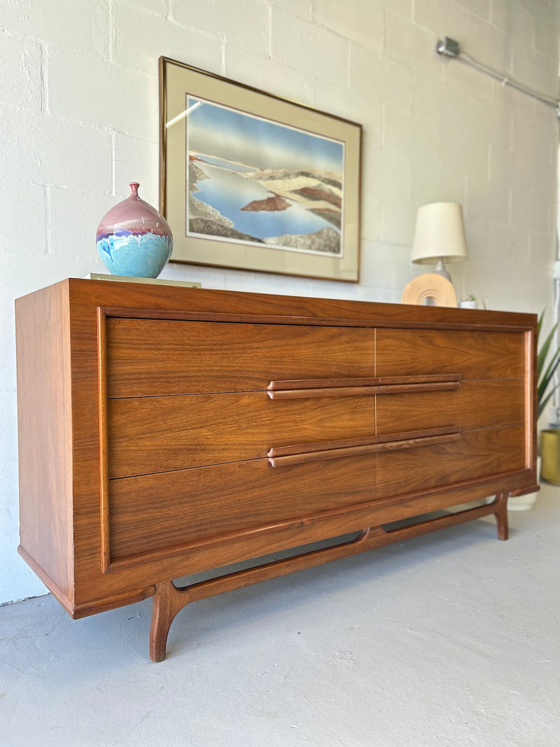 Mid Century Walnut Lowboy Dresser by Vanleigh