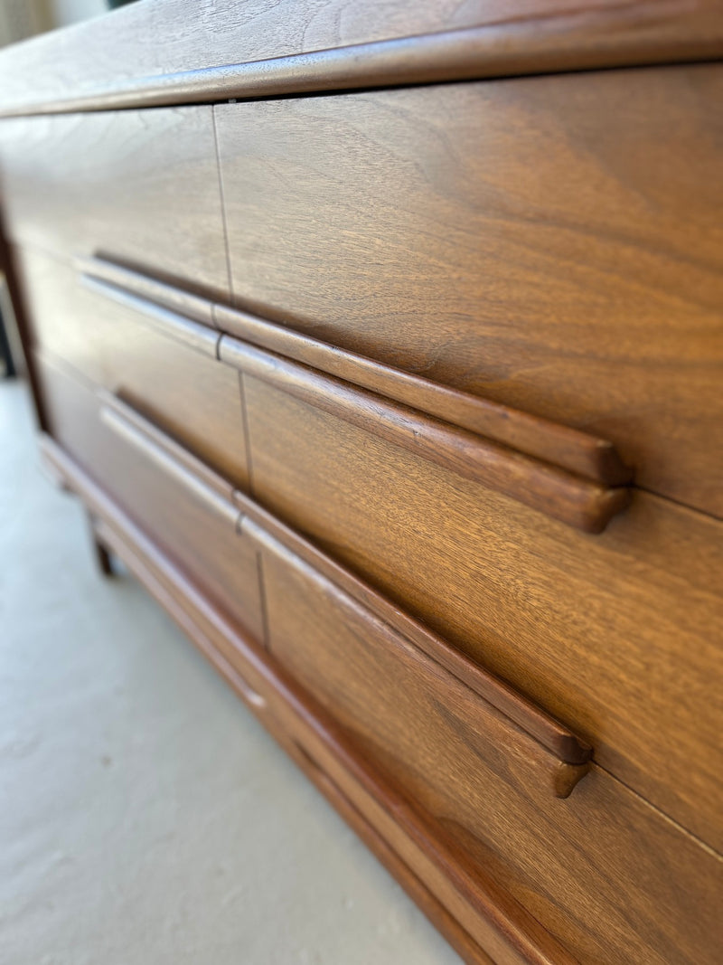 Mid Century Walnut Lowboy Dresser by Vanleigh