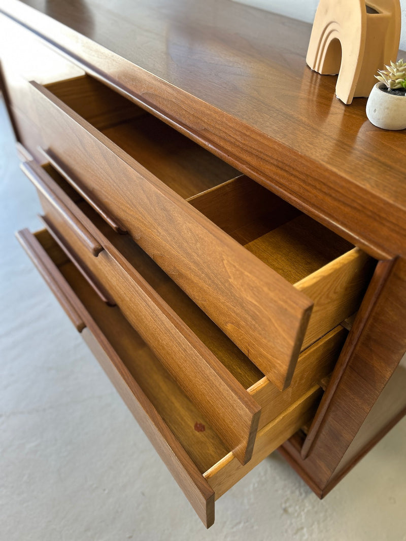 Mid Century Walnut Lowboy Dresser by Vanleigh