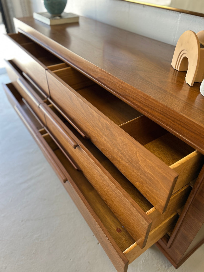 Mid Century Walnut Lowboy Dresser by Vanleigh