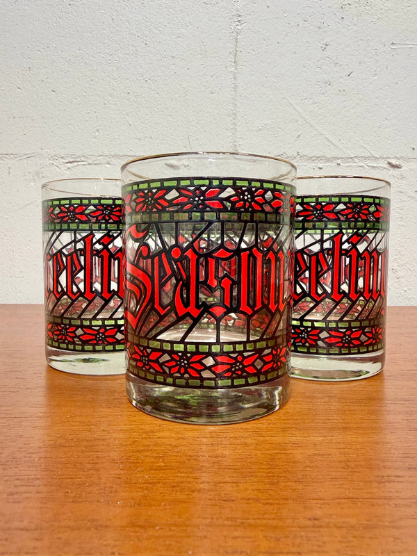 Vintage Seasons Greetings Cocktail Glasses (Set of 4)