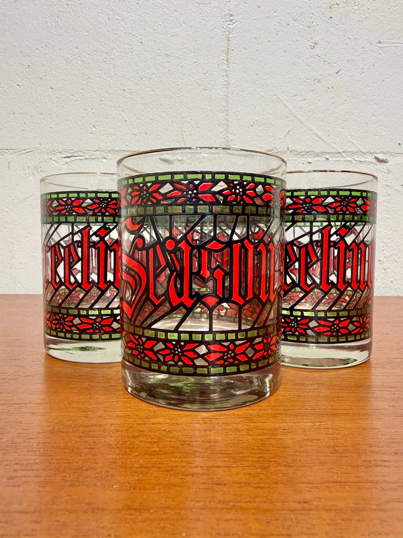 Vintage Seasons Greetings Cocktail Glasses (Set of 4)