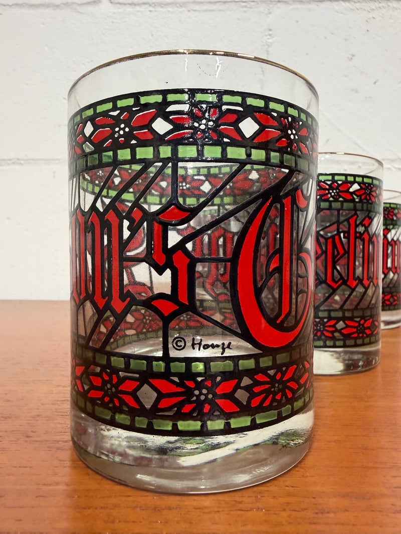 Vintage Seasons Greetings Cocktail Glasses (Set of 4)