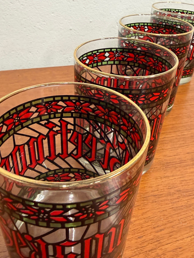 Vintage Seasons Greetings Cocktail Glasses (Set of 4)