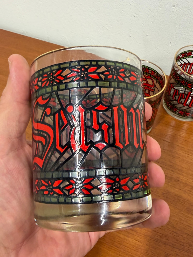 Vintage Seasons Greetings Cocktail Glasses (Set of 4)